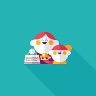 Parents and child shopping flat icon with long shadow eps10 N9