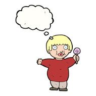 cartoon fat child with thought bubble N8