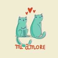 Vector card with funny cats hearts and text