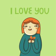 Cute cartoon card with girl and i love you text N2