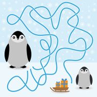 Funny penguins labyrinth game winter card for Preschool Children vector