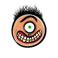 Shocked cartoon face with one eye vector illustration