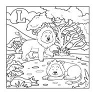 Coloring book (lion) colorless alphabet for children letter L