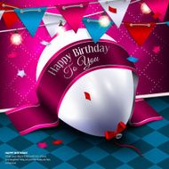 Vector birthday card with balloon bunting flags and ribbon for