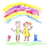 Two children brother and sister under the rainbow