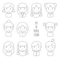 Set of line female faces icons