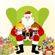 Santa Claus with kids and christmas presents gifts
