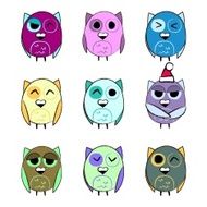 Colorful set Christmas owls