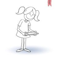girl with tablet cartoon action set N2
