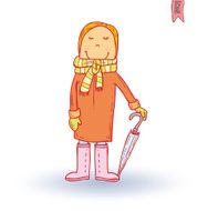 Little child walking in the rain vector illustration