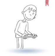 Boy with tablet cartoon action set N2