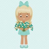 Little girl with bouquet of forget-me-nots