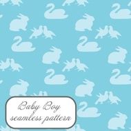 Baby boy seamless pattern in blue colors with swan