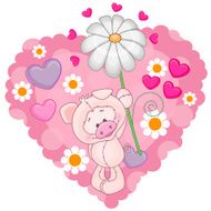 Pig with hearts and flower