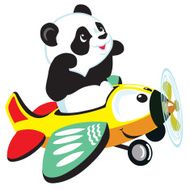 cartoon panda flying with plane