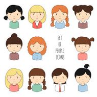 Set of colorful female faces icons