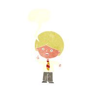 cartoon worried school boy raising hand with speech bubble N9