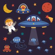 children astronaut with space monster