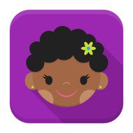 Smiling african girl face app icon with long shadow