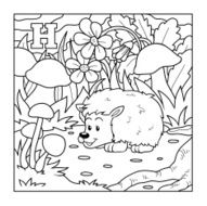 Coloring book (hedgehog) colorless illustration (letter H)