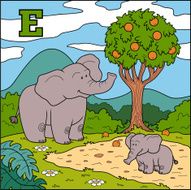 Color alphabet for children letter E (elephant)