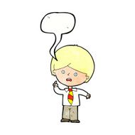 cartoon worried school boy raising hand with speech bubble N10