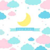 Childish background with moon clouds and stars N5