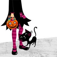 Witch girl and black cat in halloween