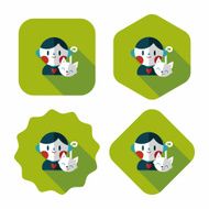 Pet cat and boy friendship flat icon eps10