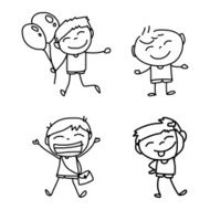 hand drawing abstract cartoon happy kids N8