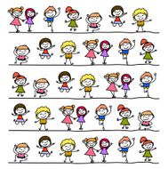 hand drawing abstract cartoon happy kids N9