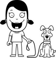 Cartoon Girl Walking Dog