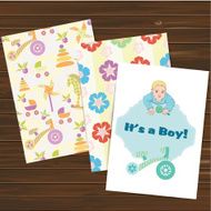 Its a boy card and seamless patterns set Vector