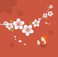 Little Girl Series Watching Spring sakura Cherry Blossom flowers