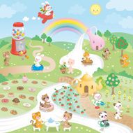 Cute kawaii sweet candy paradise and animals