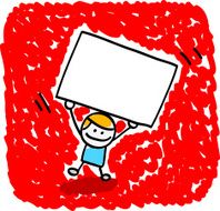happy little kid boy holding empty blank banner cartoon illustration N3
