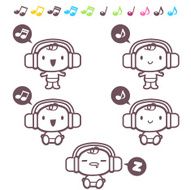 Icon set Emoticons - Cute Baby listening to music( headphones )