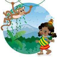 African girl and monkey