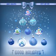 Crystal glass balls set with christmas gifts as tree
