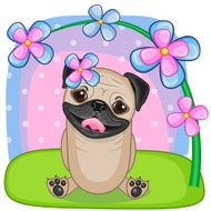 Pug Dog with flowers N2