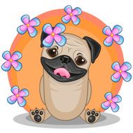 Pug Dog with flowers N3