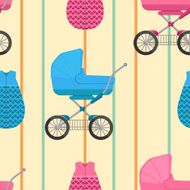 seamless pattern of baby sleeping bags and buggies with vertical