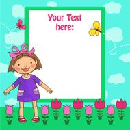 Little Cute Girl and tulips placard