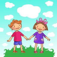 Girl and Boy on the sky background