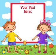 Girl and Boy beside blank placard