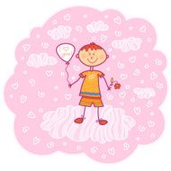 Full in love boy with a balloon and flower