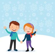 Winter fun Cheerful couple gesturing