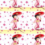 Seamless design with an Asian girl