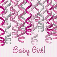 Curling ribbon inspired baby girl card in vector format