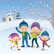 Winter fun Happy family at winter vacation